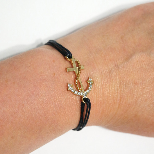 bransoletki na sznurku Bransoletka - Kotwica, krzyżyk - sznureczki, kryształki