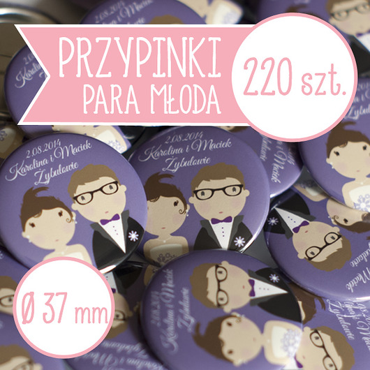 220 szt. przypinki ślubne Młoda Para 37 mm inkipinki