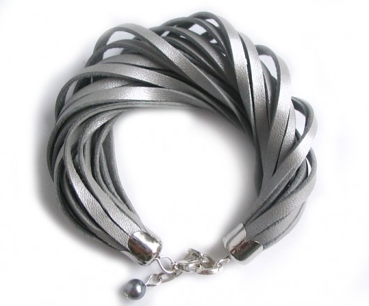Bransoletka skórzana srebrna metallic Mikashka