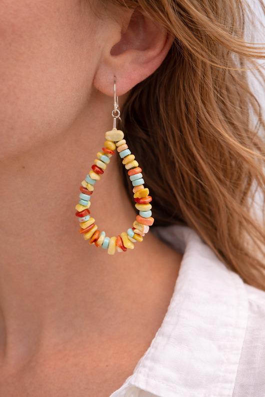 kolczyki z kamieniami Kolczyki z bursztynu bałtyckiego, turkus, koral - Kolczyki bursztynowe