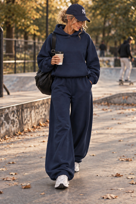 komplety damskie Dres Hoodie + Baggy 2W1 NAVY BLUE