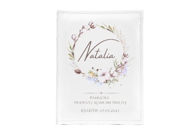 komunia - pozostałe DELIKATNE KWIATY,personalizowany album, pamiątka I Komunii swietej