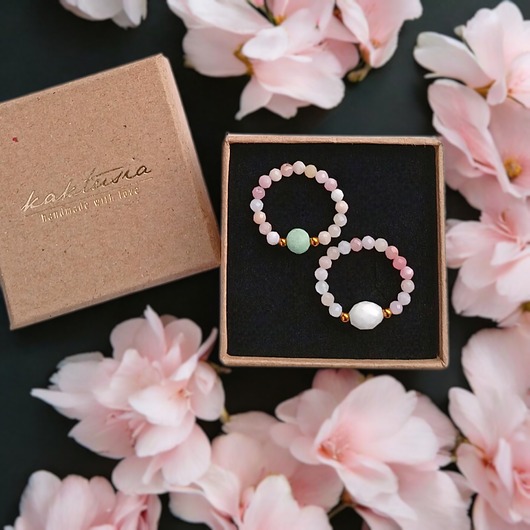 pierścionki elastyczne PREMIUM : zestaw pierścionków : cukierkowy : opal, amazonit, k.księżycowy