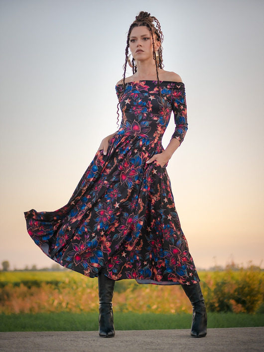 sukienki midi damskie Sukienka - Sandy Midnight Flower