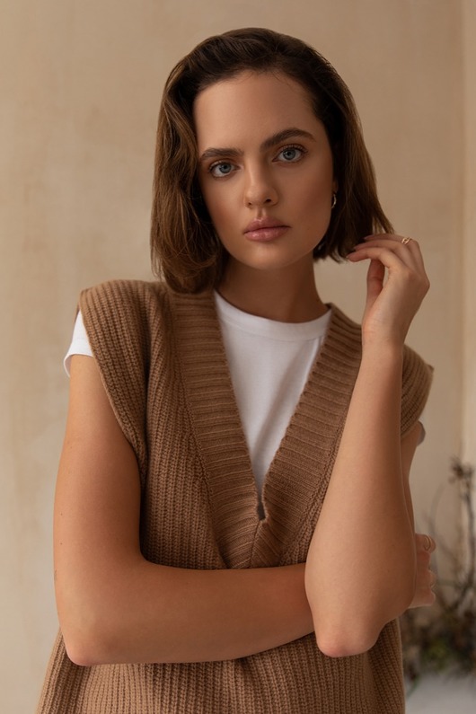swetry damskie Kamizelka Merino&cashmere beż camel