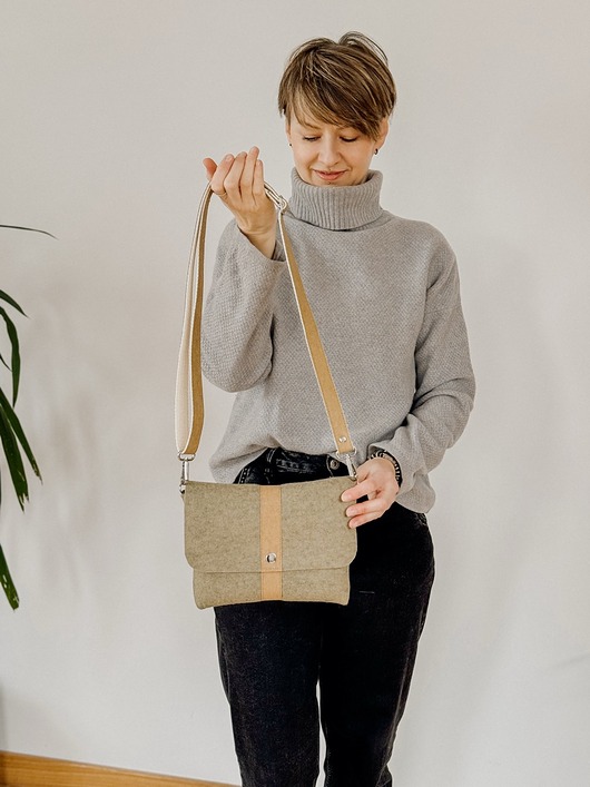 torby na ramię Marmollada - filcowa listonoszka MIĘTOWA + brąz