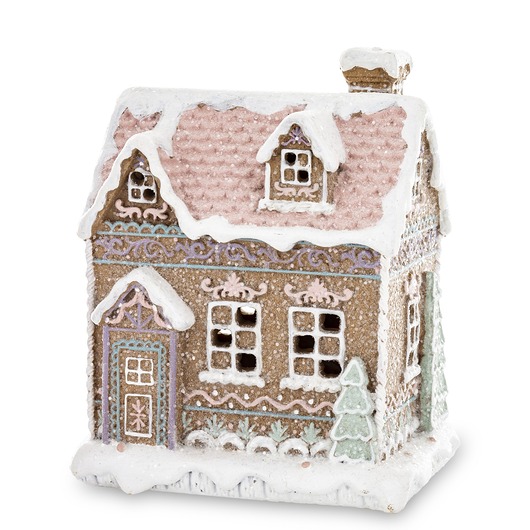 dekoracje świąteczne Domek piernikowy LED 15x12,5x9,5 cm z różowym dachem