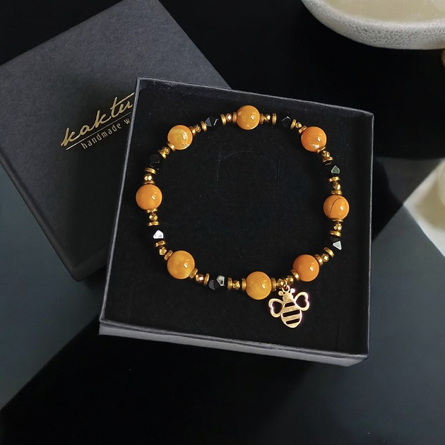 bransoletki z kamieni naturalnych PSZCZÓŁKA : pomysł na prezent agat, onyks, hematyt, stal