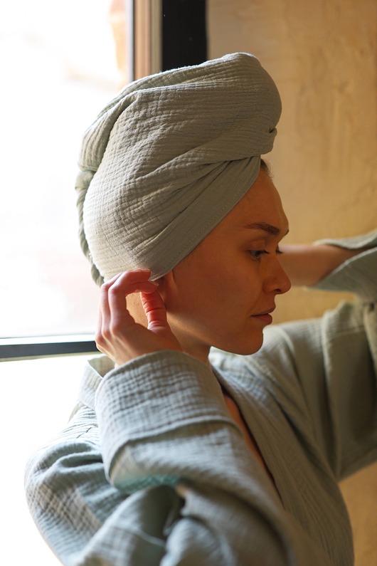dodatki - łazienka - różne Muślinowy turban na włosy szałwia