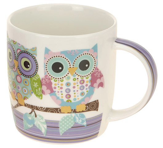 Kubek porcelanowy z sowami fioletowy MIA home