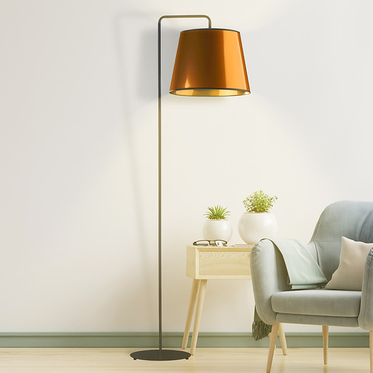 lampy podłogowe Designerska czarno-miedziana lampa stojąca do salonu RIJAD MIRROR