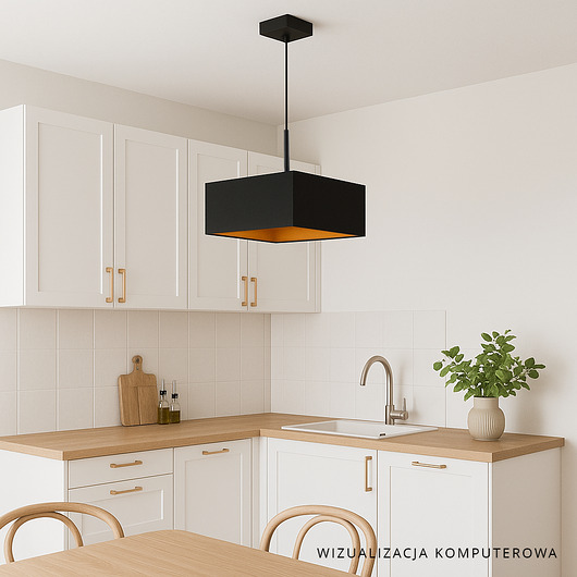 lampy wiszące Czarna lampa wisząca do kuchni BOGOTA GOLD z kwadratowym kloszem 40x40 cm