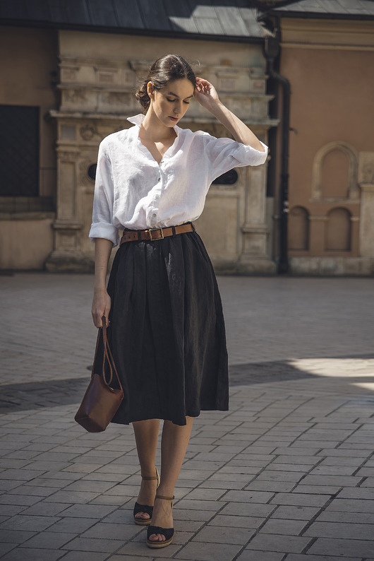 spódnice midi Spódnica lniana czarna