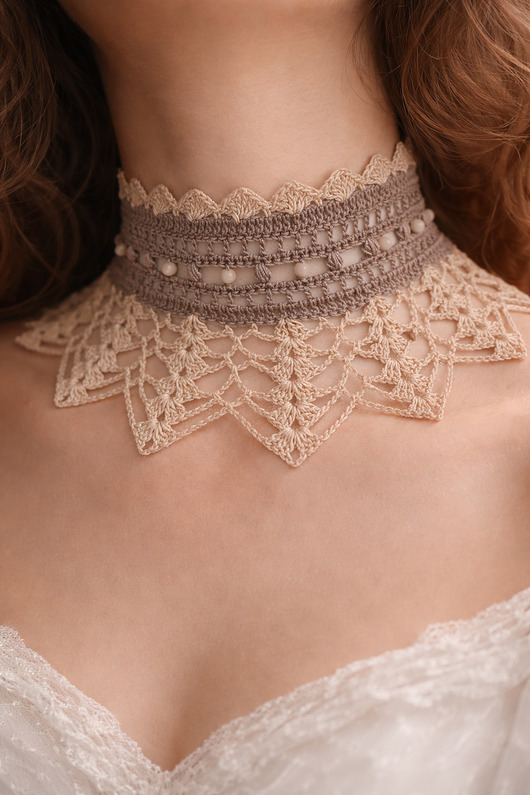 chokery Koronkowy choker beż & crem