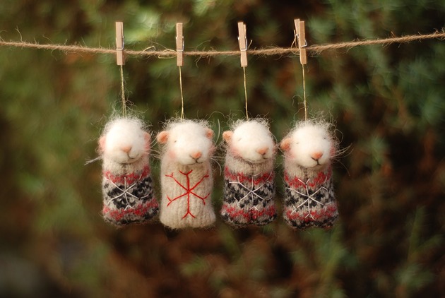 Świąteczne Myszki- komplet 4 sztuk jasny BoboLobo Handicraft