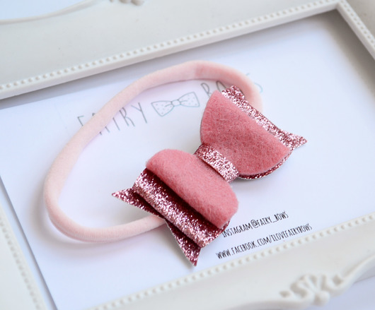 Opaska do włosów kokardka różowy brokat FairyBows