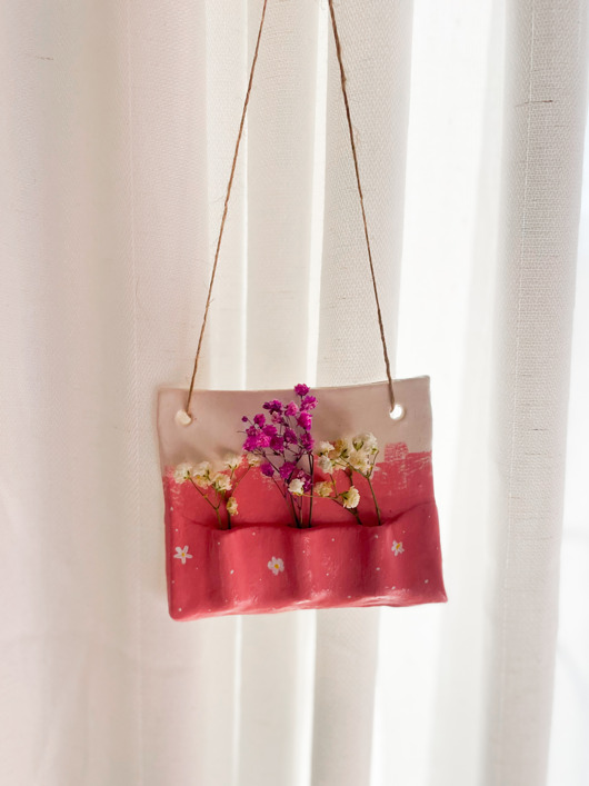 Ozdoby na ścianę Dekoracja ścienna wazon z gliny suszone kwiaty