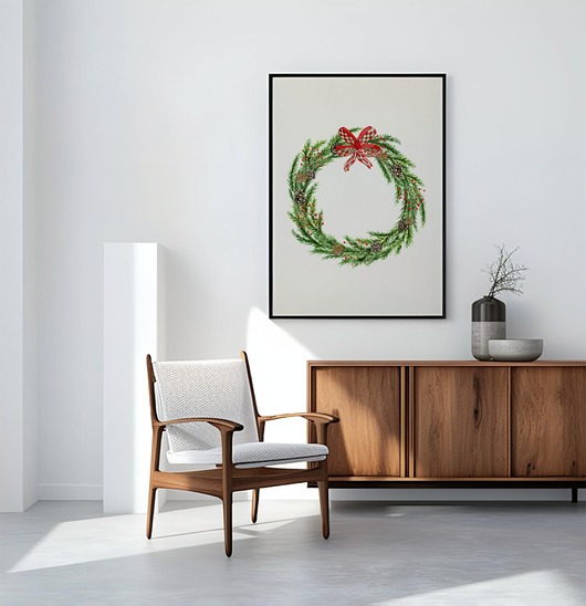 plakaty Plakat Swiąteczny Wianek na ścianę A3 Minimalistyczny bożonarodzeniowy