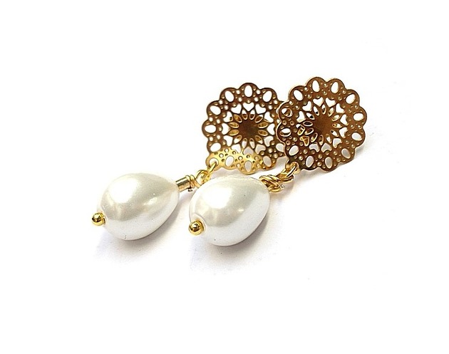 kolczyki pozłacane Kolczyki pozłacane Pearls /white/ perły naturalne vol. 16