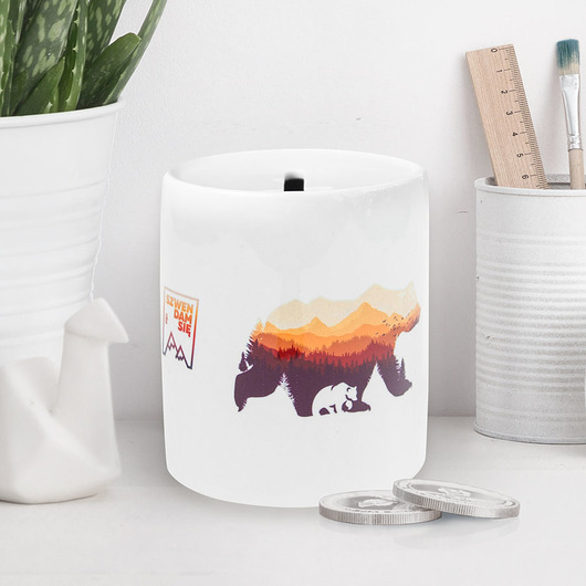 Skarbonka ceramiczna NIEDŹWIEDŹ biała Szwendam sie