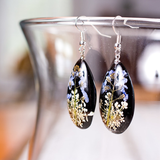 Kolczyki z niezapominajkami - żywica, srebro So Jewelry
