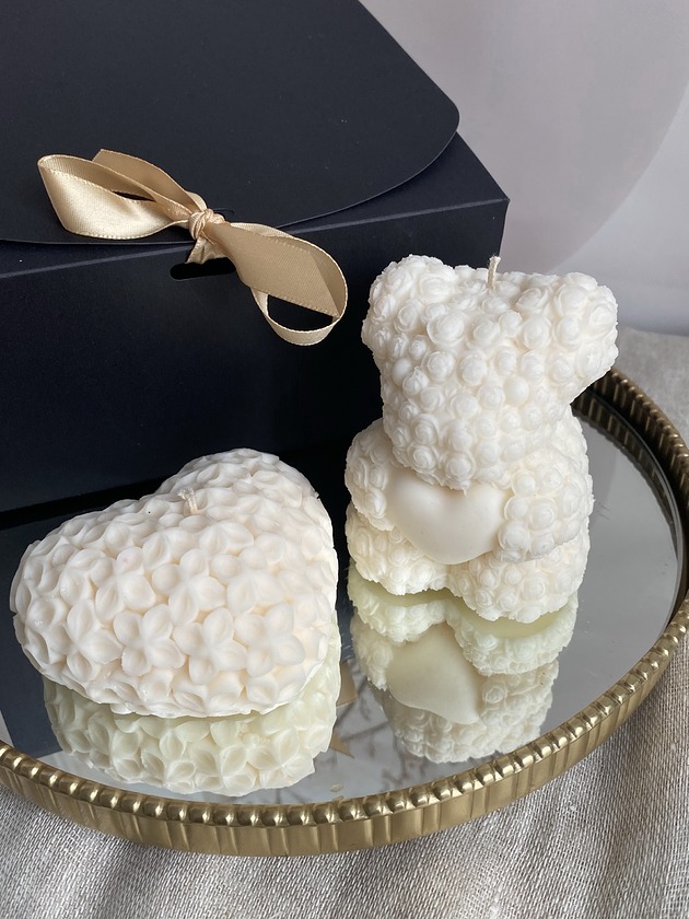 świeczniki i świece Walentynkowy zestaw prezentowy miś misiu świece ekologiczne sojowe