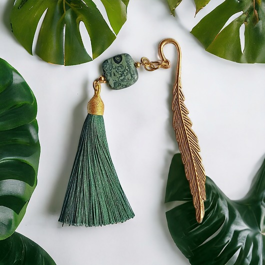 zakładki do książek Zakładka PREMIUM : zieleń i złoto : jaspis kambaba