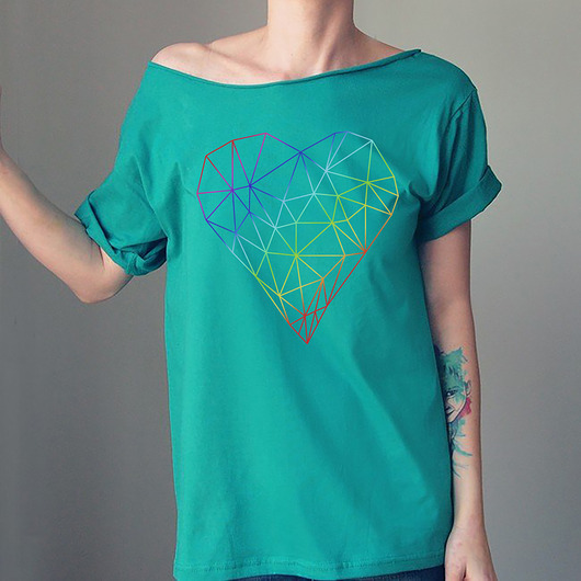 t-shirt damskie Serce tęcza Szafirowy Oversize