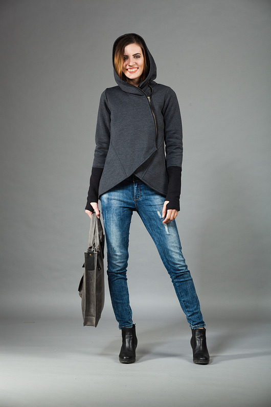 bluza z kapturem damska Bluza damska, asymetryczna bluza bawełniana