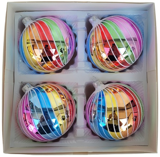 bombki Bombka szklana 4 szt. POPOLARE - II  Ø 100 mm w kolorowe paski