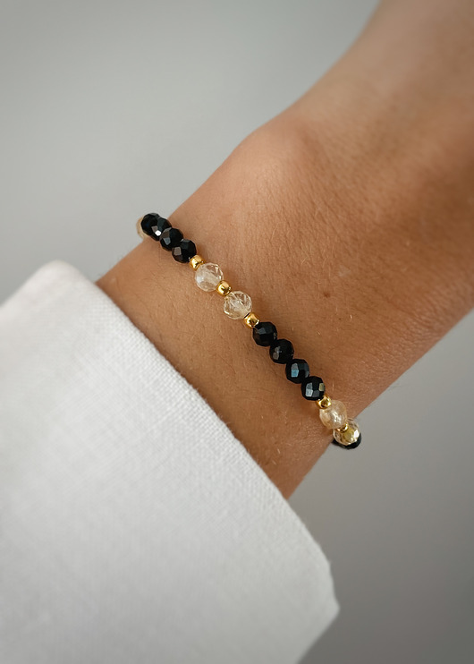 bransoletki z kamieni naturalnych Bransoletka na gumce czarny turmalin cytryn ochrona i dobrobyt