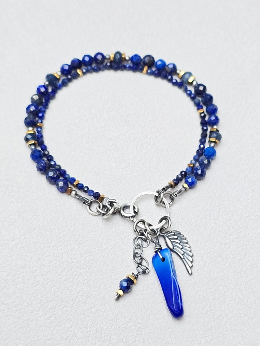 bransoletki srebrne Podwójna  Bransoletka Skrzydlaty Lapis