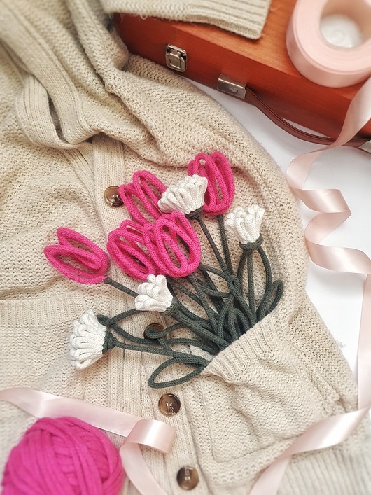 dodatki - różne Ręcznie wykonany bukiet kwiatów tulipanów, dzień Babci, Kobiet, Matki