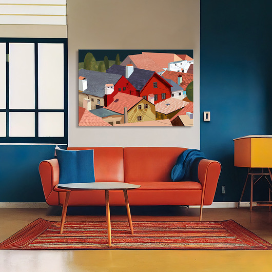 grafiki i ilustracje OBRAZ NA PŁÓTNIE -  Między Dachami 120x80cm