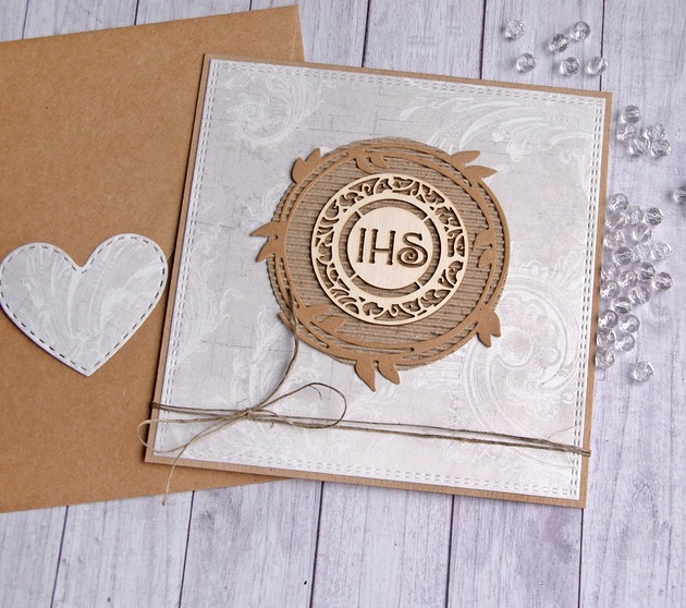 kartki na komunię Kartka komunijna : jasno szara VINTAGE