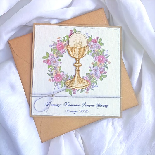kartki na komunię Kartka, PERSONALIZACJA : I Komunia Święta : kielich 2
