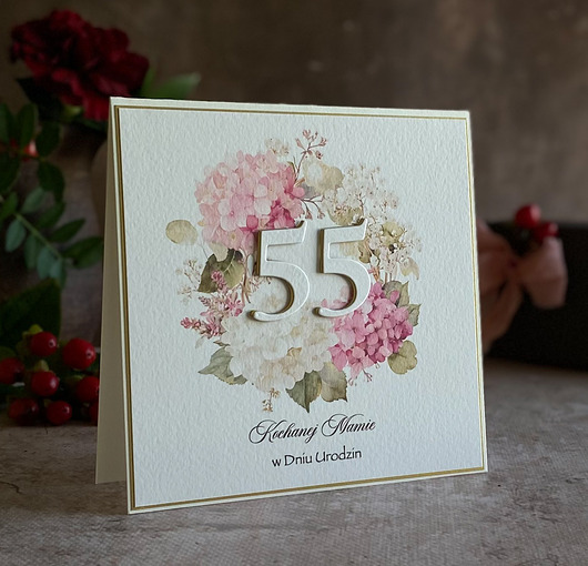 kartki scrapbooking Zestaw urodzinowy na 55 urodziny kartka i koperta prezentowa, BH 75