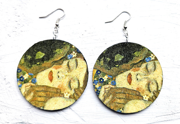 kolczyki drewniane Pocałunek Klimt