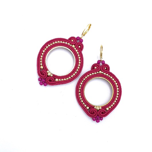 kolczyki soutache Kolczyki sutasz różowe kółka Jolly lekkie okrągłe romantyczne