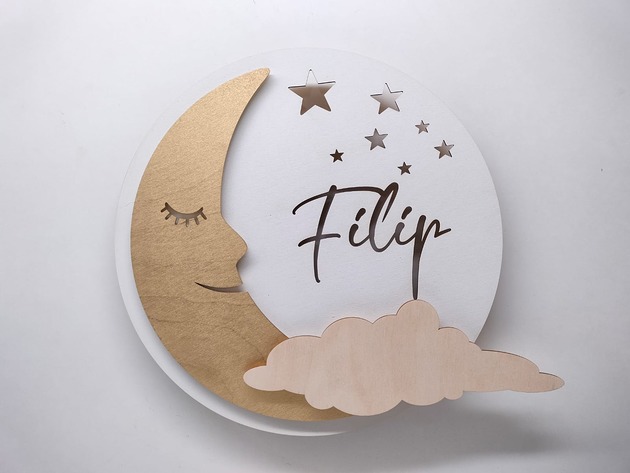 lampy do pokoju dziecka Oryginalna personalizowana lampka KSIĘŻYC z imieniem