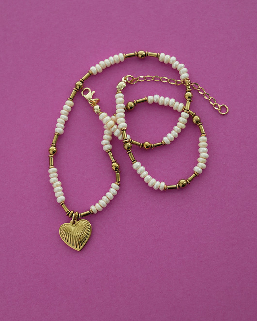 chokery Perłowo-złoty naszyjnik z sercem