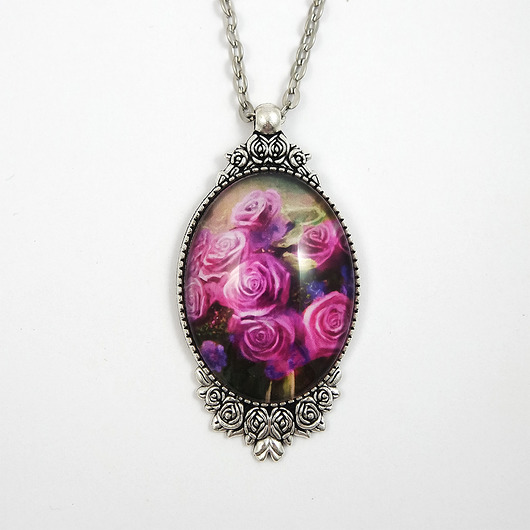 wisiory Medalion - Różowe róże - owalny