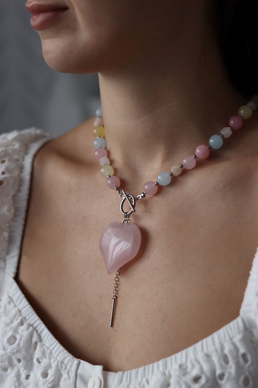 wisiory Naszyjnik Kolorowe Kamienie Jadeitu i Awenturynu, Duży Naszyjnik