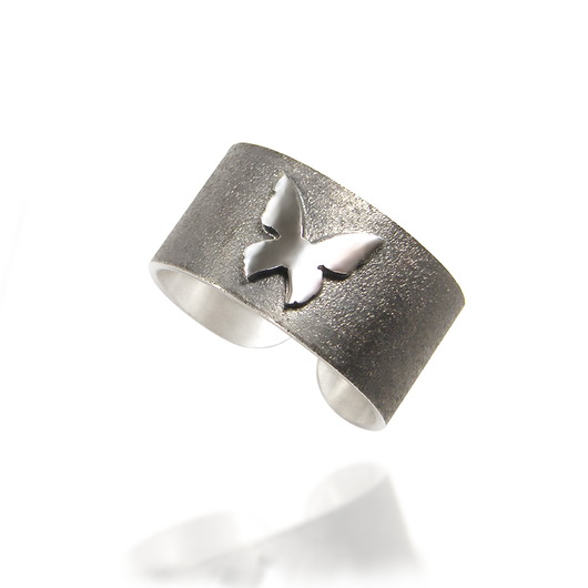 Szeroka obrączka - motyl,srebro 925 Toros Design