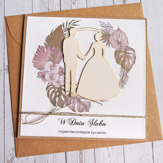 zaproszenia i kartki na ślub Kartka ślubna z życzeniami : MONSTERA boho