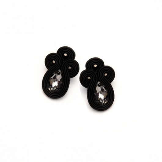 Kolczyki soutache - czarne, kryształy Swarovski maanuela