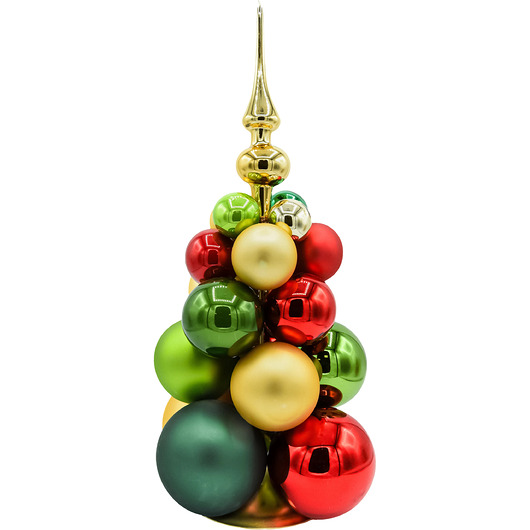 ozdoby choinkowe Szklana choinka z bombek czerwonych, zielonych i złotych