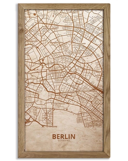obrazy Drewniany obraz miasta - Berlin w dębowej ramie 70x50cm Heban
