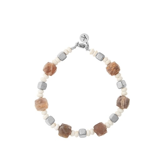 bransoletki z kamieni naturalnych Bransoletka Boho Chic - Kamień Słoneczny x Howlit - Srebrna