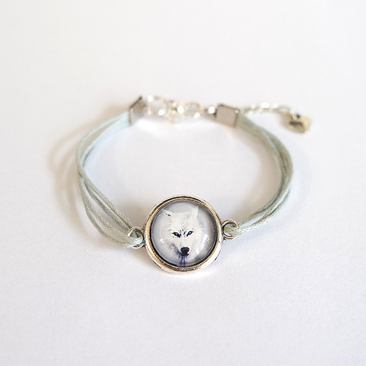 bransoletki ze szkła Bransoletka - Biały wilk  - jasno szara, sznurki